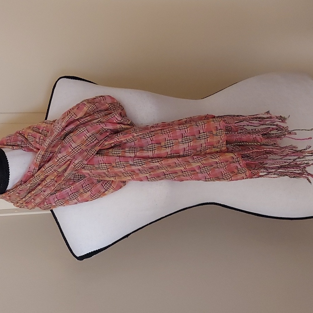 Two's Company Pink and Yellow Plaid Scarf